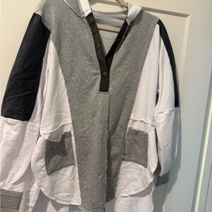 Gray and White Hooded Button Pullover